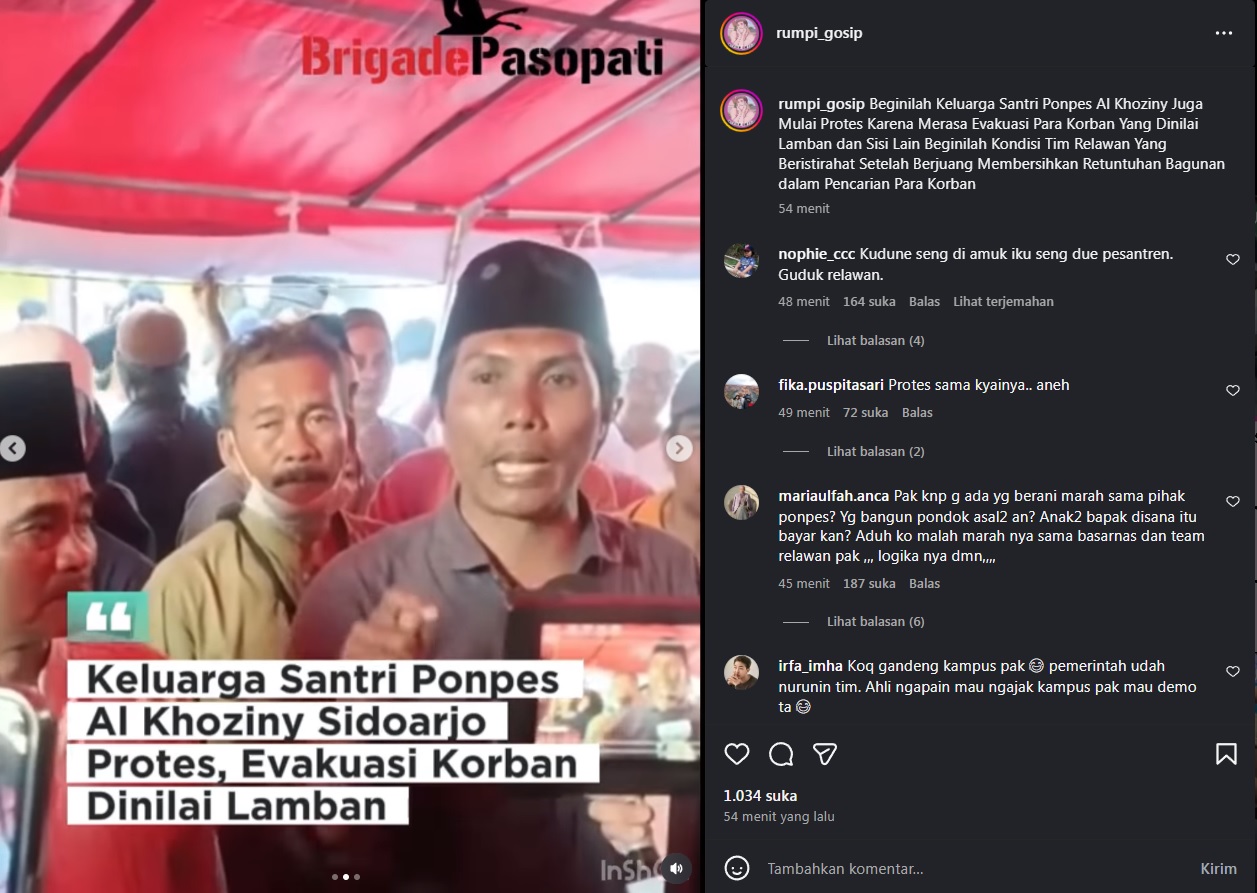 Keluarga santri Ponpes Al Khoziny protes, proses evakuasi berjalan lambat.
